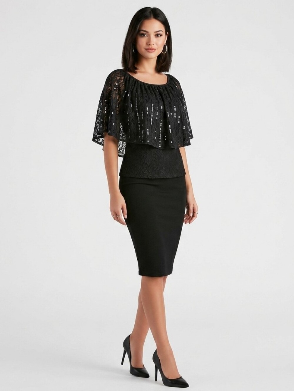 Heart Soul NWOT Black Sequined Lace Popover Top, Size M